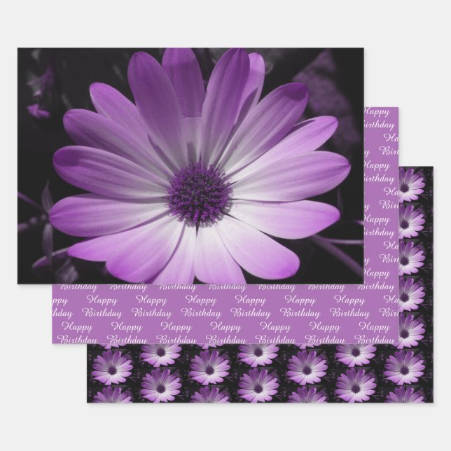 Purple Daisy Flower Custom Gift Wrap Set (Set)