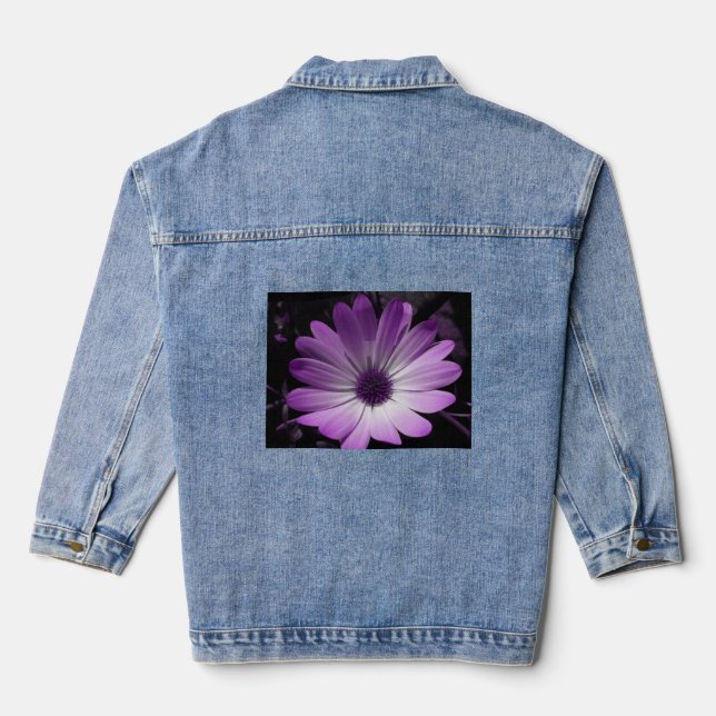 Purple Daisy Flower Denim Jacket (Back)