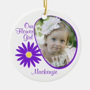 Purple Daisy Flower Girl Photo Ceramic Tree Decoration