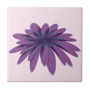 Purple Daisy Flower Illustration Floral Botanica Ceramic Tile