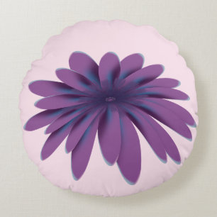 Purple Daisy Flower Illustration   Floral Botanica Round Cushion