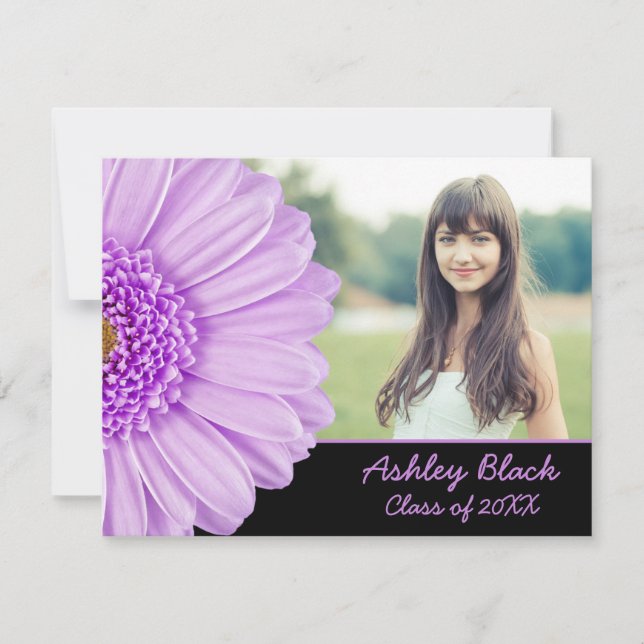Purple Daisy Flower Photo Graduation for Her Invitation (Front)
