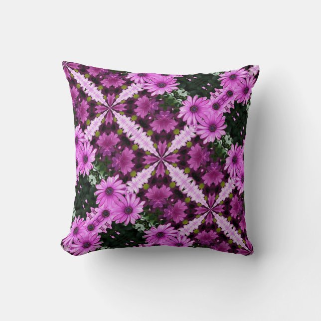 Purple Daisy Flowers Abstract Art Cushion (Front)