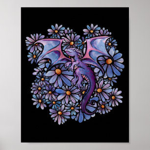 Purple Daisy Flowers Dragon                        Poster
