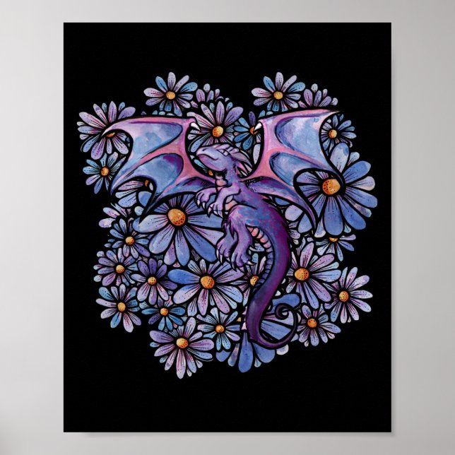 Purple Daisy Flowers Dragon                        Poster (Front)