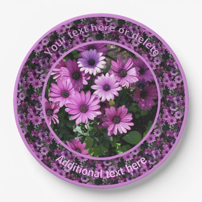 Purple Daisy Flowers Nature Personalised Party  Paper Plate (Front)