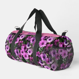 Purple Daisy Flowers Pattern Personalised Duffle Bag