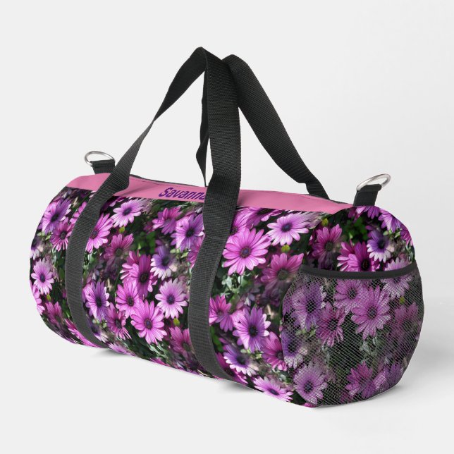 Purple Daisy Flowers Pattern Personalised    Duffle Bag (Right Corner)