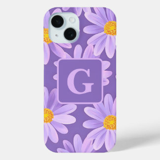 purple daisy flowers personalised monogram iPhone 15 case
