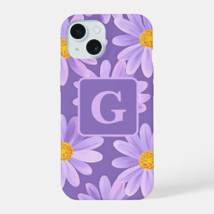 purple daisy flowers personalised monogram iPhone 15 case