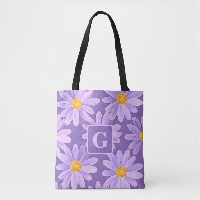 purple daisy flowers personalised monogram  tote bag (Front)