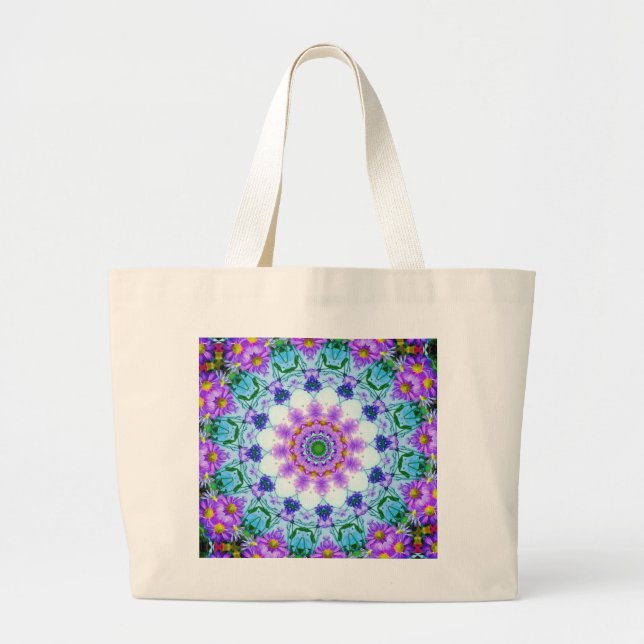 Purple Daisy Geometric Large Tote Bag (Front)