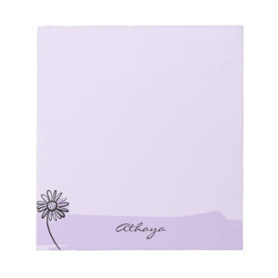 Purple Daisy Line Art Personalised Notepad
