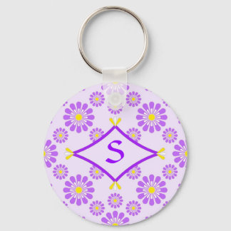 Purple Daisy Monogram Key Ring