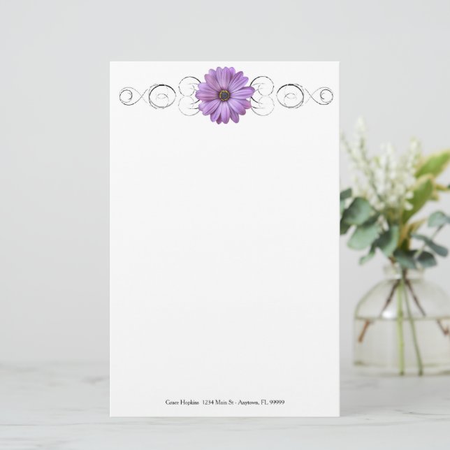 Purple Daisy Personalised Stationery (Standing Front)