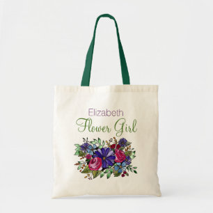 Purple Daisy Pink Rose Flower Name Flower Girl Tote Bag