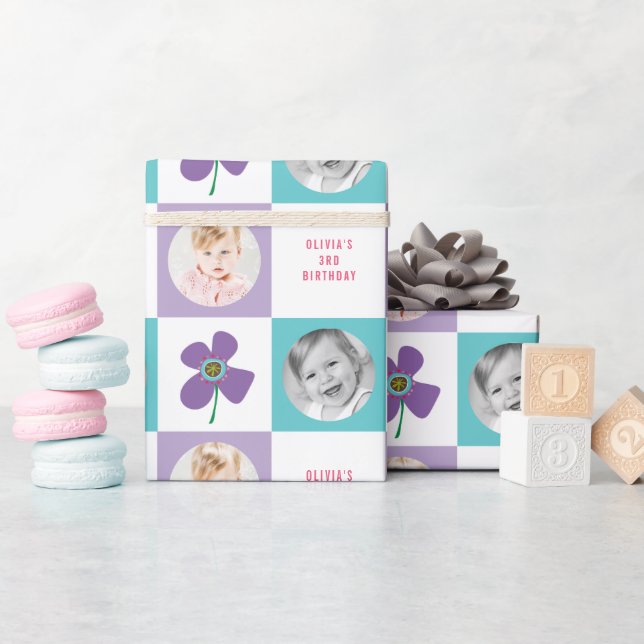 Purple Daisy Pop Flower Chic Birthday Photo Gift Wrapping Paper (Baby Shower)