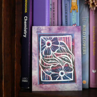 Purple Daisy Printmaking Carving Artistic green    Holiday Postcard