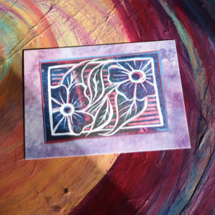 Purple Daisy Printmaking Carving Artistic green Postcard