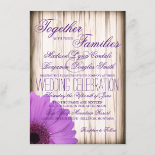 Purple Daisy Rustic Country Wood Wedding Invites