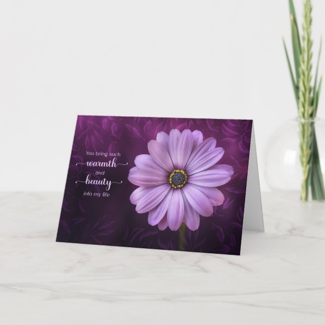 Purple Daisy Warmth and Beauty Birthday Card (Front)