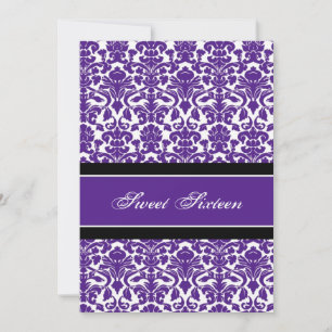 Purple Damask 16th Birthday Party Invitations