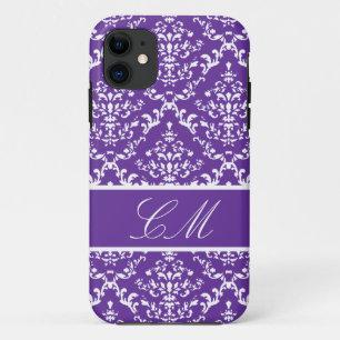 Purple Damask #1 @ Vintage Marie with Monogram iPhone 11 Case