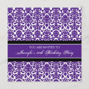 Purple Damask 20th Birthday Party Invitations