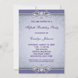 Purple Damask 50th Birthday Party Invitation