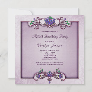 Purple Damask 50th Birthday Party Invitation