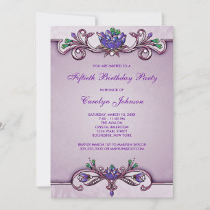 Purple Damask 50th Birthday Party Invitation
