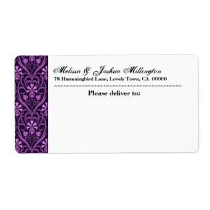 Purple Damask Address Wedding Label