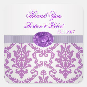 Purple Damask, amethyst picture Thank You Sticker