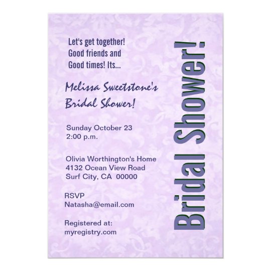Purple Damask and Faux Bow Bridal Shower Card
