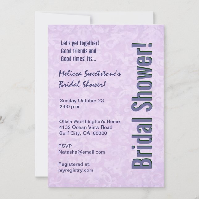 Purple Damask and Faux Bow Bridal Shower Invitation (Front)
