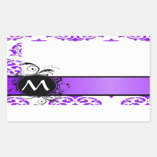 Purple damask and monogram rectangular sticker