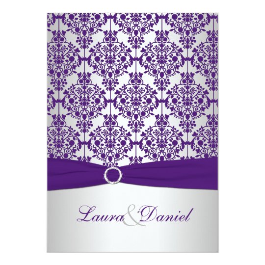 Purple Damask and Silver Wedding Invitation