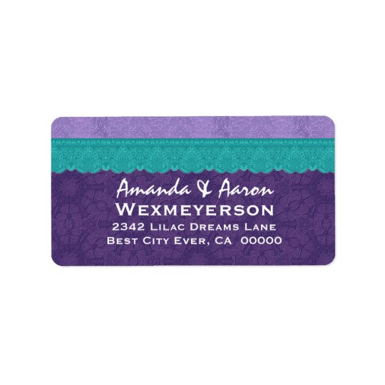 Purple Damask and Teal Lace Wedding Address Label