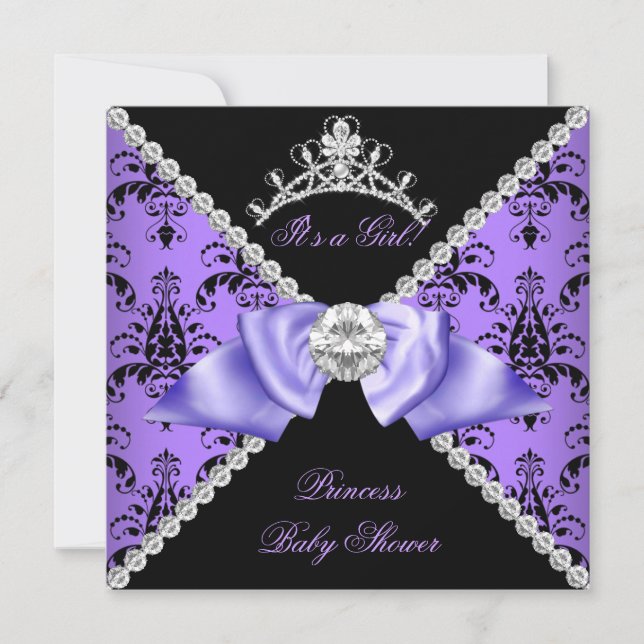 Purple Damask Baby Shower Girl Princess Diamond Invitation (Front)