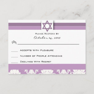 Purple Damask Bat/Bar Mitzvah Reply Card