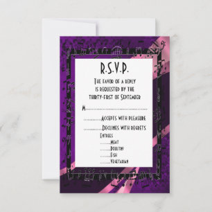 Purple damask black  formal wedding R.S.V.P RSVP Card