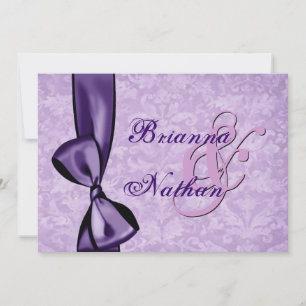 Purple Damask Bow Wedding Invitation