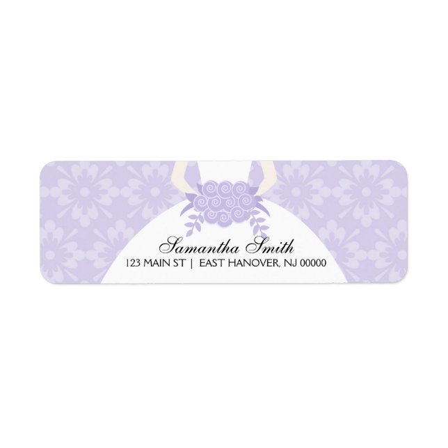 Purple Damask Bridal Shower Return Address Label (Front)