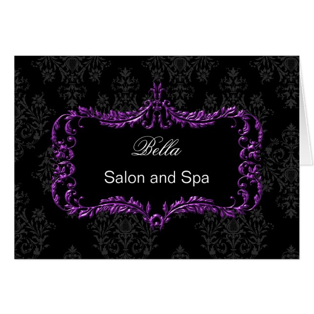 purple damask Business Thank You Cards (Front Horizontal)