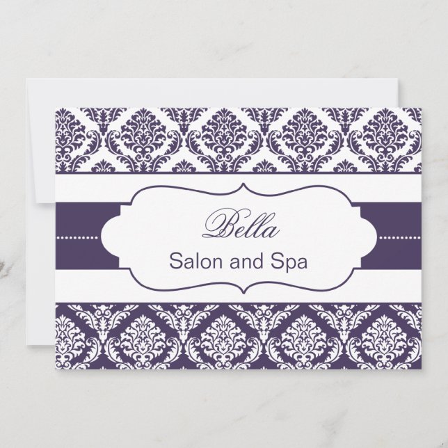 purple damask Business Thank You Cards (Front)
