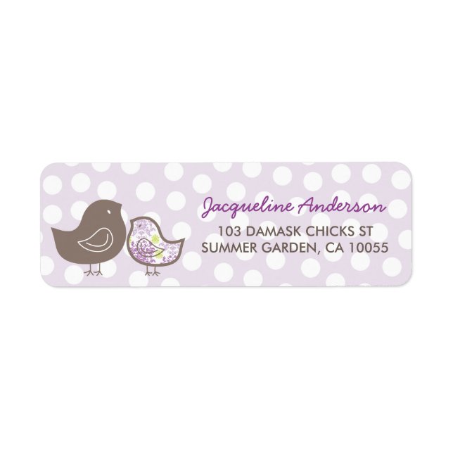 Purple Damask Chicks Baby Shower Address Labels (Front)