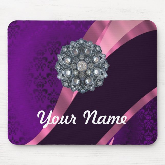 Purple damask & crystal mouse pad (Front)