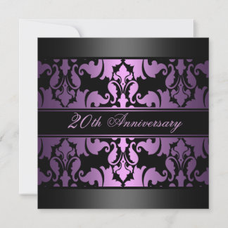 Purple Damask Design Wedding Anniversary Invite