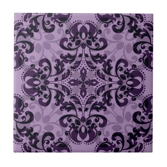 Purple damask desire ceramic tile (Front)