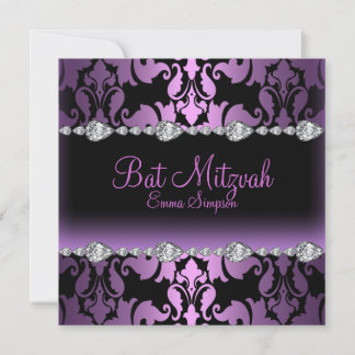 Purple Damask & Diamond Bat Mitzvah Invite